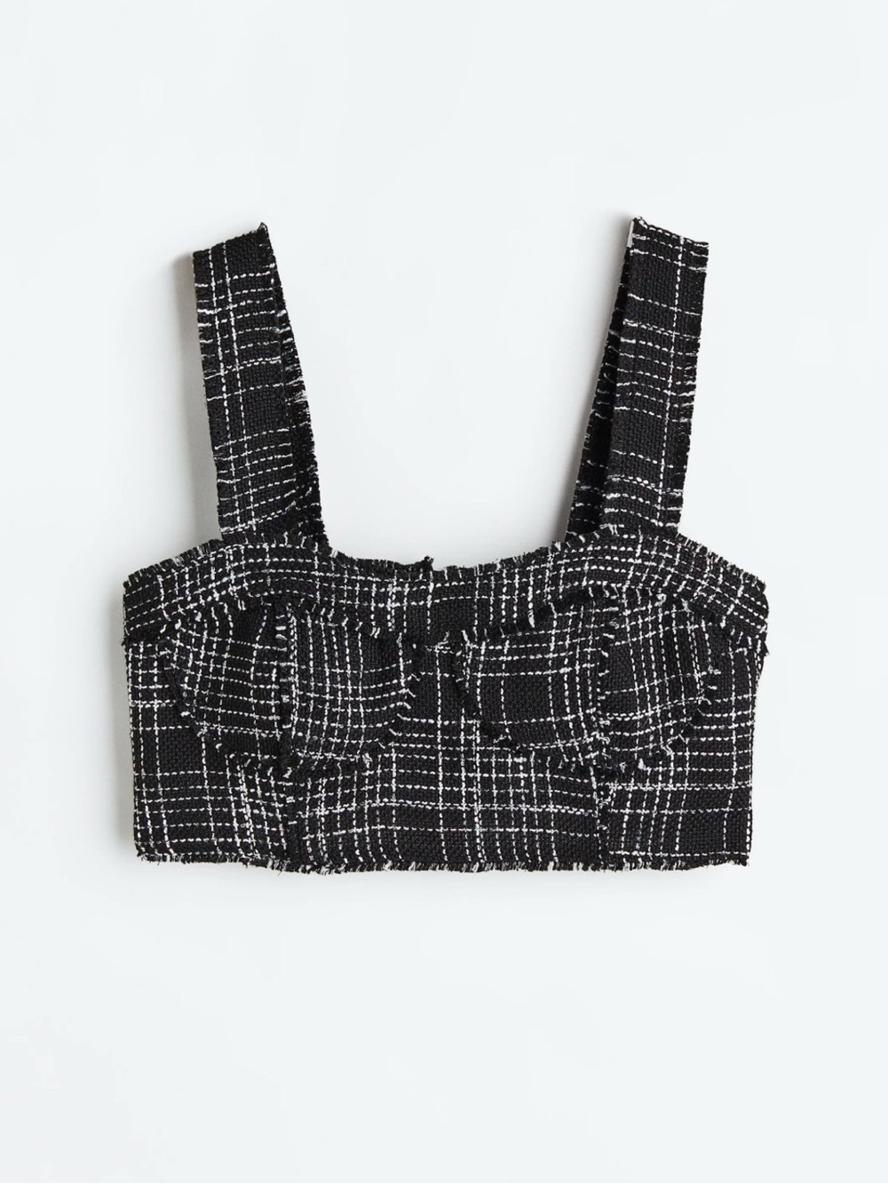 H&M Black & White Check Tweed Crop Top